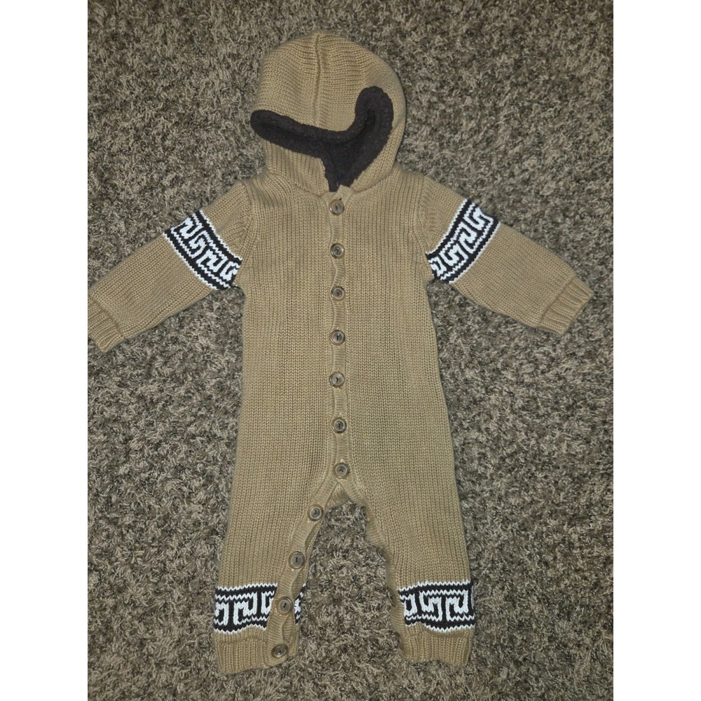VTG Baby Gap Totem Pole Cowichan Sweater Jumpsuit Hooded One Piece Knit 12-18M